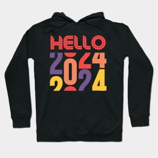 Hello 2024 Colorful Typography Hoodie